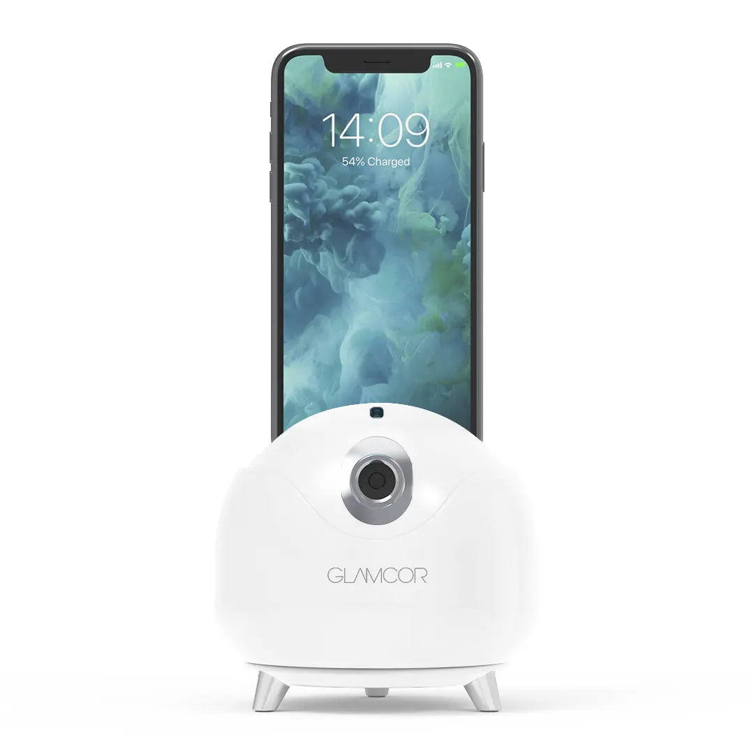 Glamcor White Star Tracker: Front view for seamless Phone integration in your studio setup, offering hands-free gimbal control and perfect alignment for your device.
