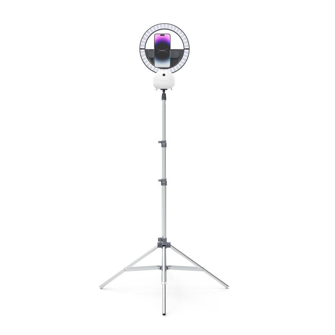 Glamcor White Star Tracker: Illuminates your workspace with sunrise-like lighting for the perfect shot, enhanced by AI face tracking gimbal technology for stunning visuals.