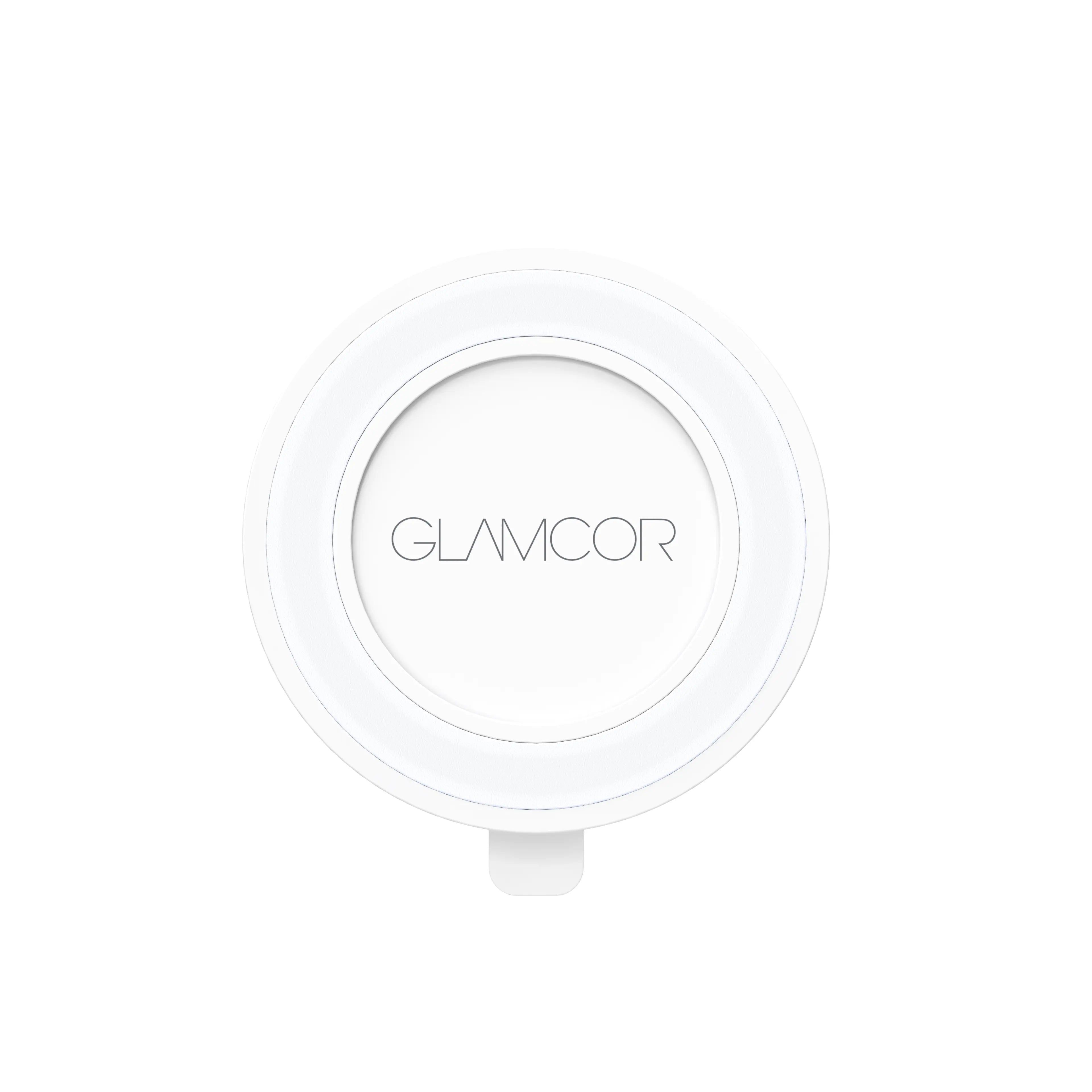 White GLAMCOR Magnetic Suction Phone Mount, offering easy and secure phone attachment for a perfect viewing experience.