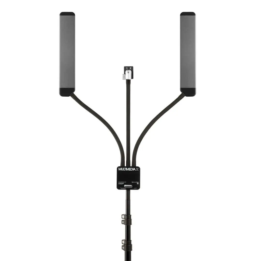 GLAMCOR MULTIMEDIA X Pro Kit highlighting its sleek, compact LED multimedia light kit design, perfect for estheticians and makeup artists requiring high-quality lighting kits for their work.