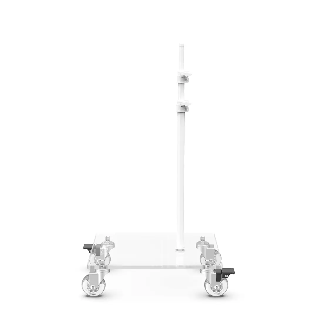 Glamcor Rolling Flat Base Stand for light in white, perfect for studios and salons requiring a mobile and low-profile base.