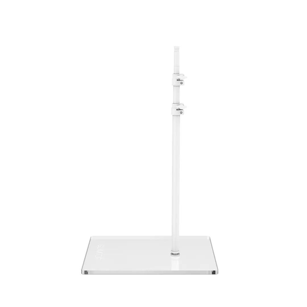 GLAMCOR Universal Flat Base in white, an essential for estheticians, designed for permanent setups in studios and salons with a low-profile and space-saving base.