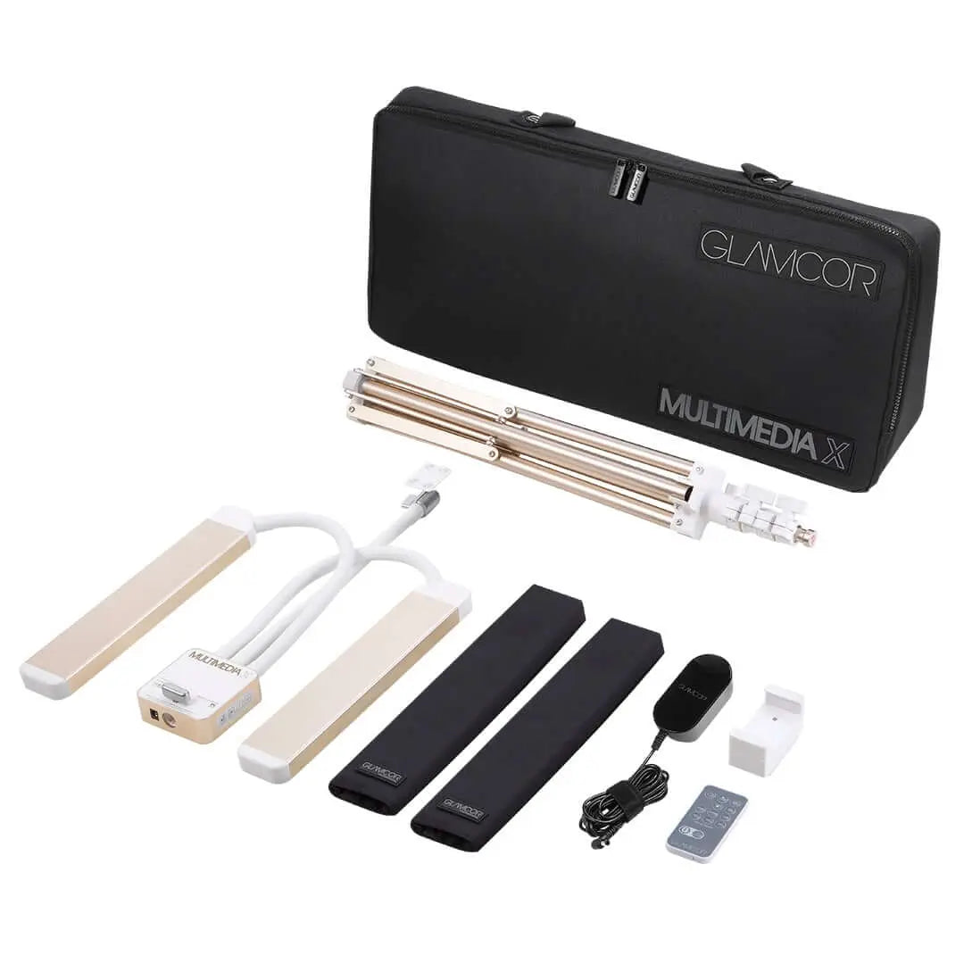 GLAMCOR MULTIMEDIA X Pro Kit in white gold, providing precise lighting for beauty applications and happy clients, offering the best-rated content creation light for professionals.