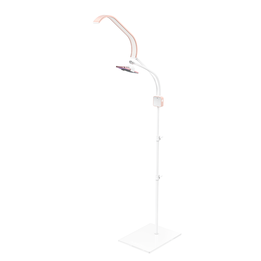 HORIZON Pro Kit in rose gold, featuring a curved LED light for precise face illumination during treatments."