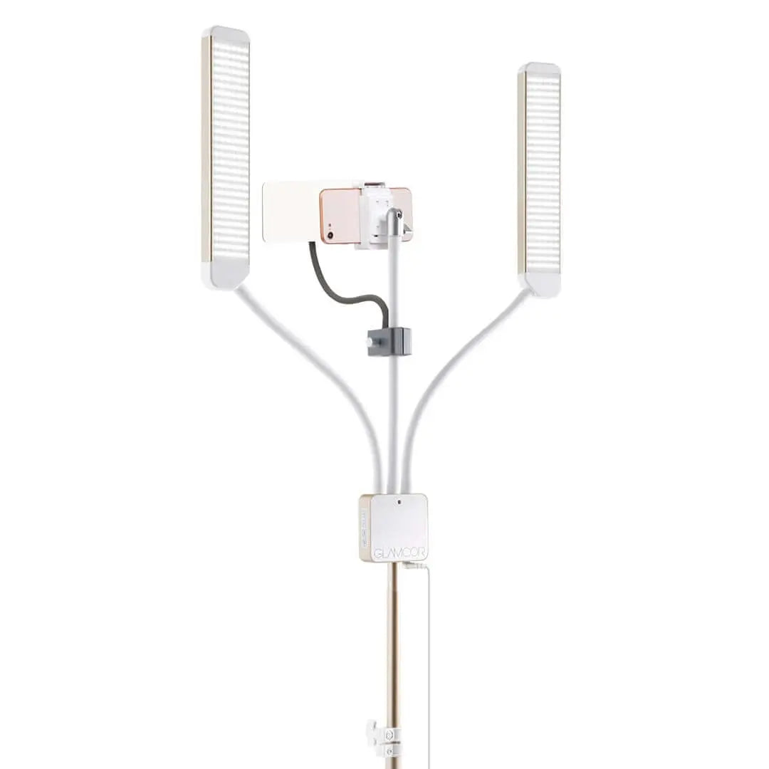 Glamcor MMX Content Creation SparkleWhite Gold Rear View with phone