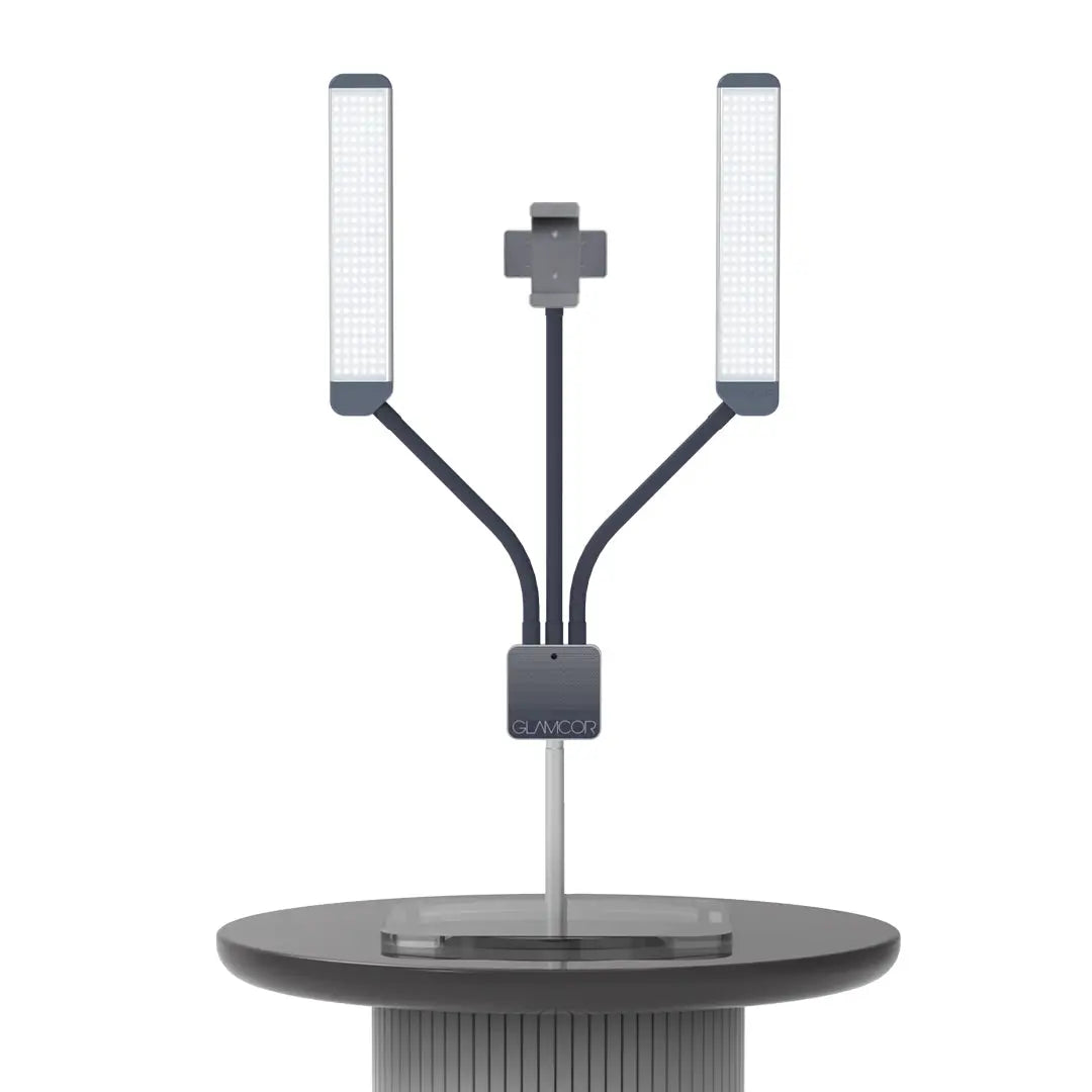 GLAMCOR MULTIMEDIA X - Light Only with Square Table Base, providing stable and adjustable lighting for professional content creation.