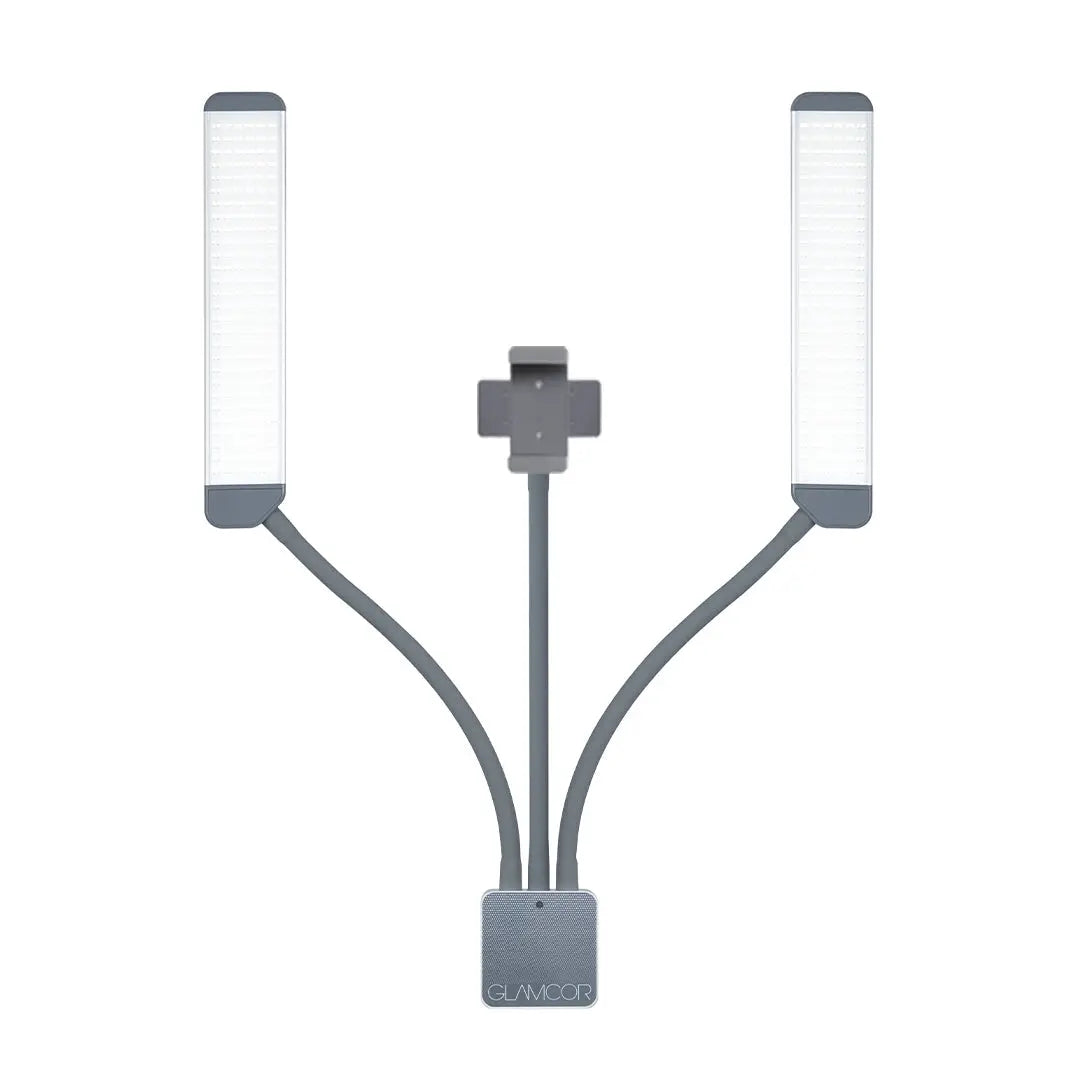 Front view of the GLAMCOR MULTIMEDIA X LED light, showcasing its sleek design.