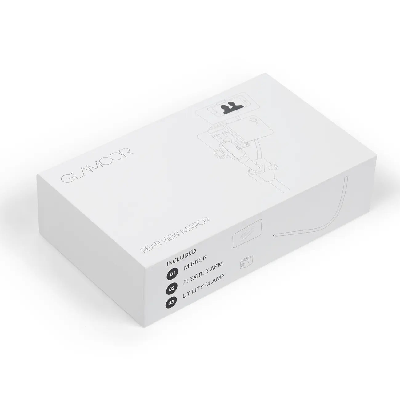 Stylish packaging of the GLAMCOR Rear View Mirror, showcasing its premium design and essential features for content creators.