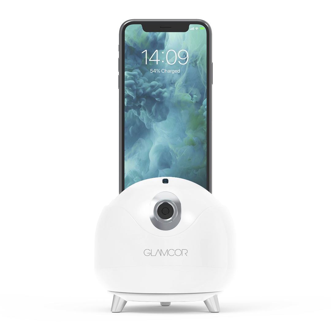 Glamcor Star Tracker: GIF featuring the white version with its innovative tracking capabilities and lighting effects, powered by AI face tracking gimbal for seamless operation