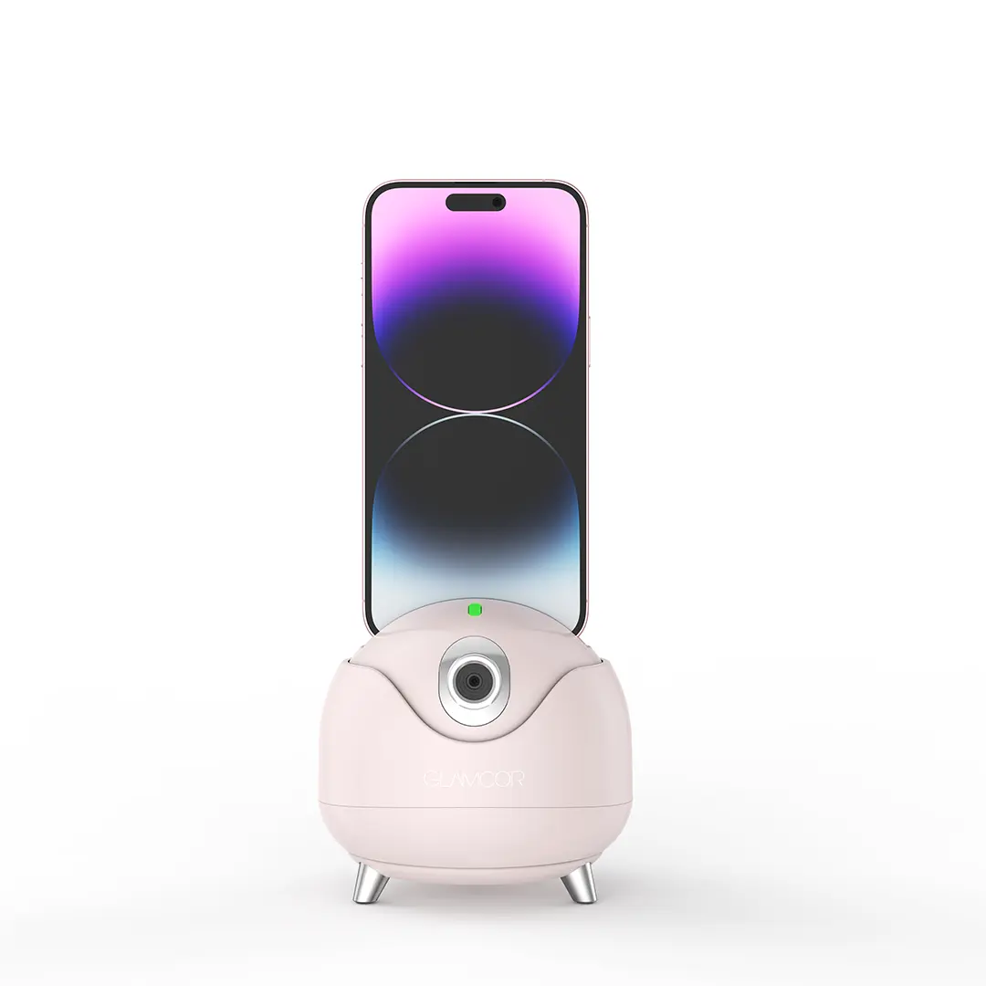 Glamcor Star Tracker: Pink-front design adding a pop of color and style to your studio setup, featuring advanced dual-axis gimbal technology for stable tracking