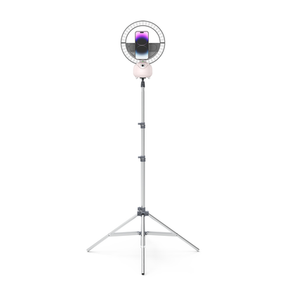 Glamcor Star Tracker: Pink smartphone holder with sunrise lighting effect for captivating content creation, powered by AI face tracking gimbal for seamless tracking shots.