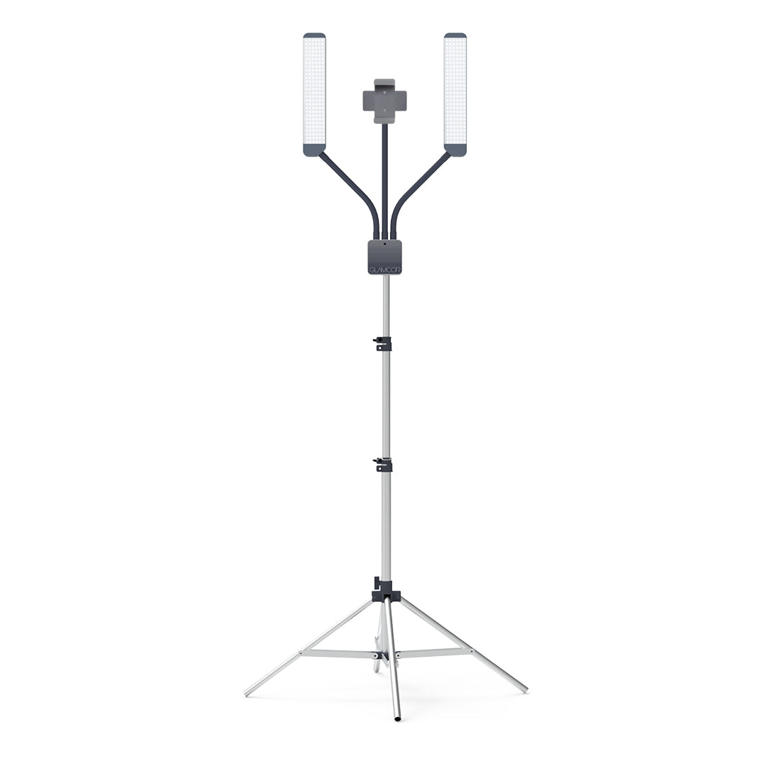 "Glamcor Multimedia X Floor Light Kit with Telescopic Stand in Grey for Professional Content Creation