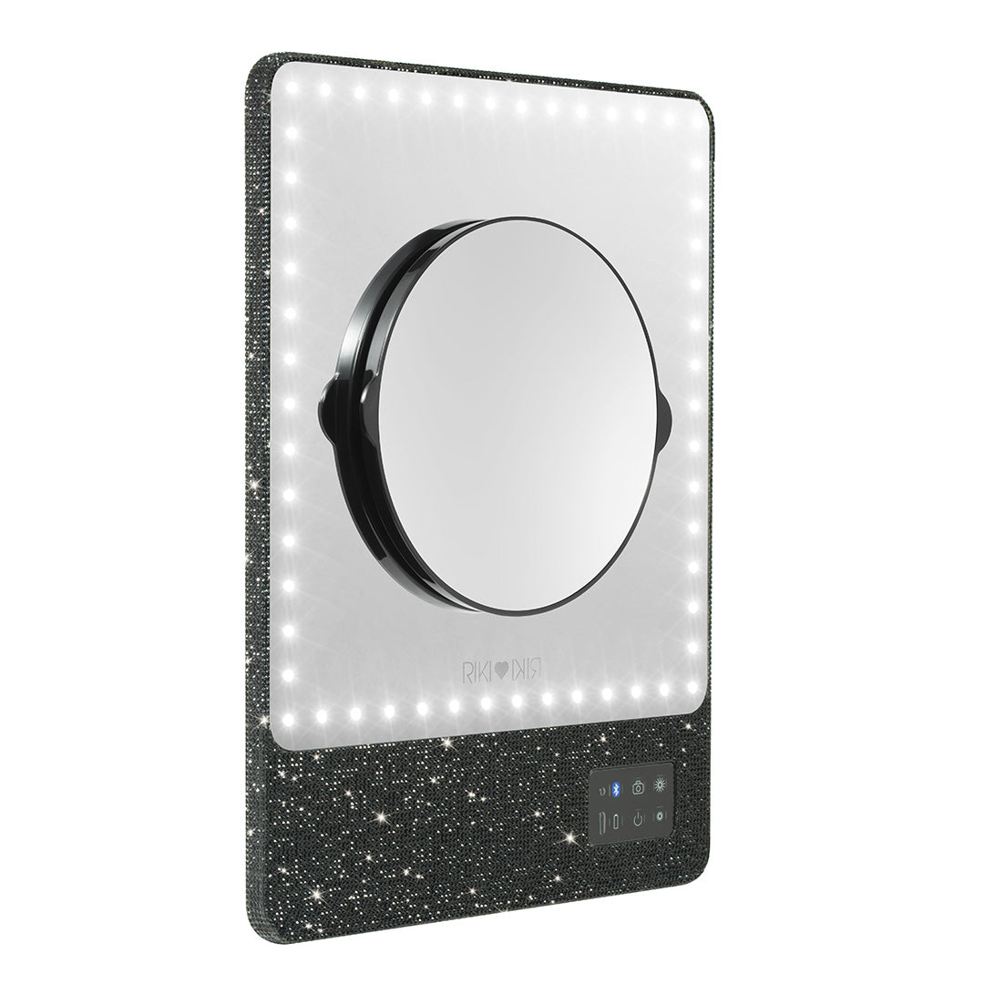 Compact Sparkle RIKI SKINNY mirror with a 10x magnifying mirror