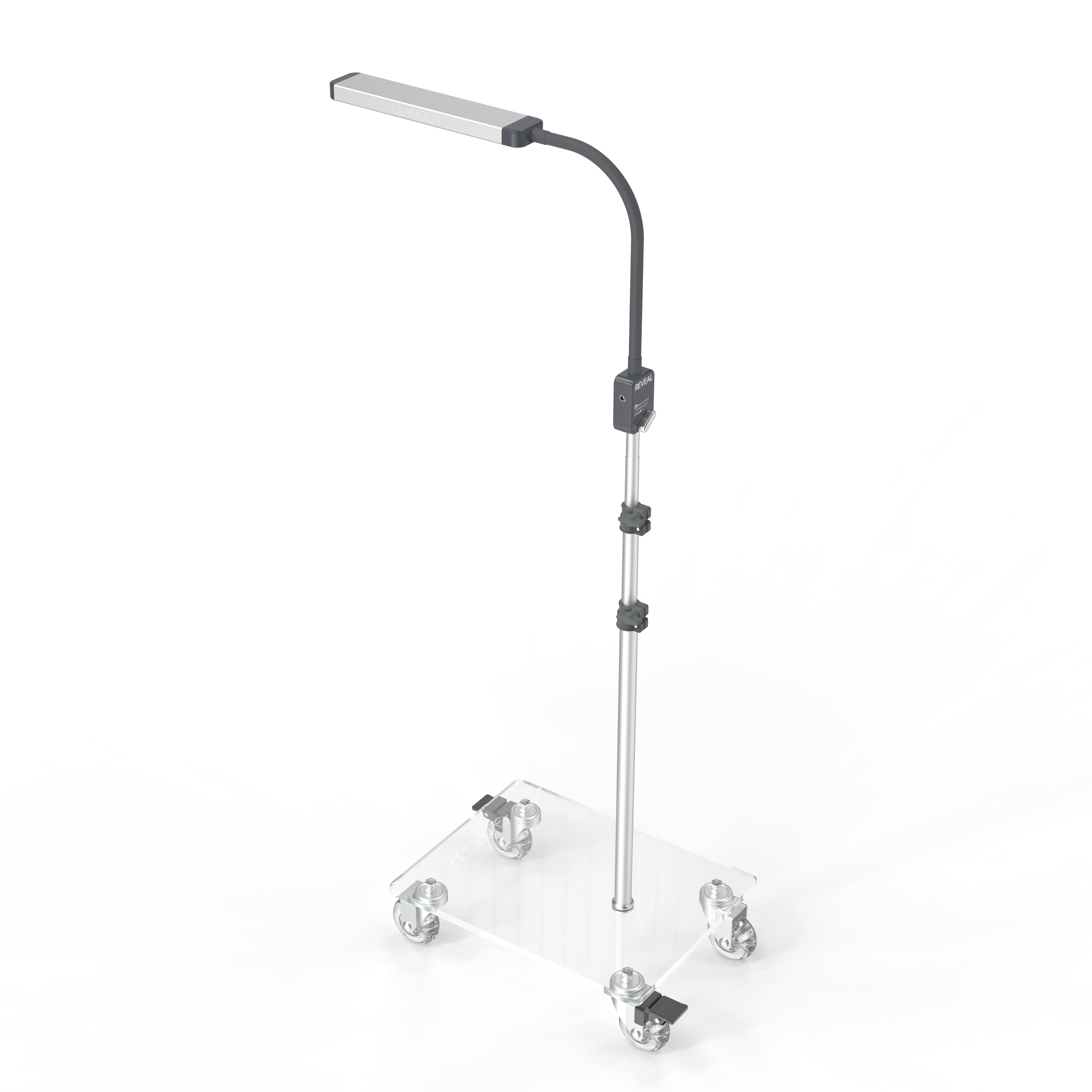 Glamcor REVEAL Floor Light Kit with a mobile rolling base, ideal for on-the-go beauty services