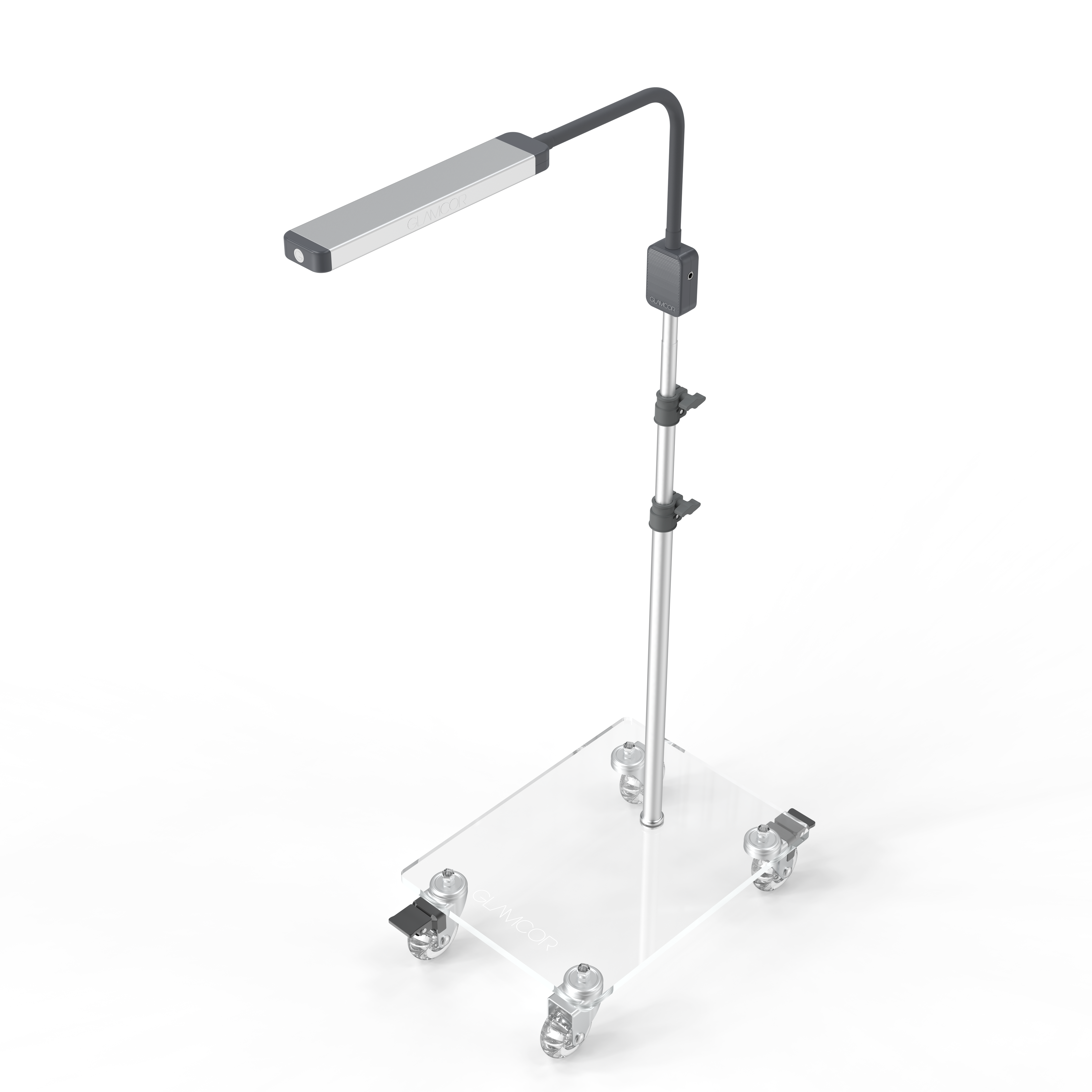 Glamcor REVEAL Floor Light Kit with rolling base, offering mobility and stability for beauty professionals.