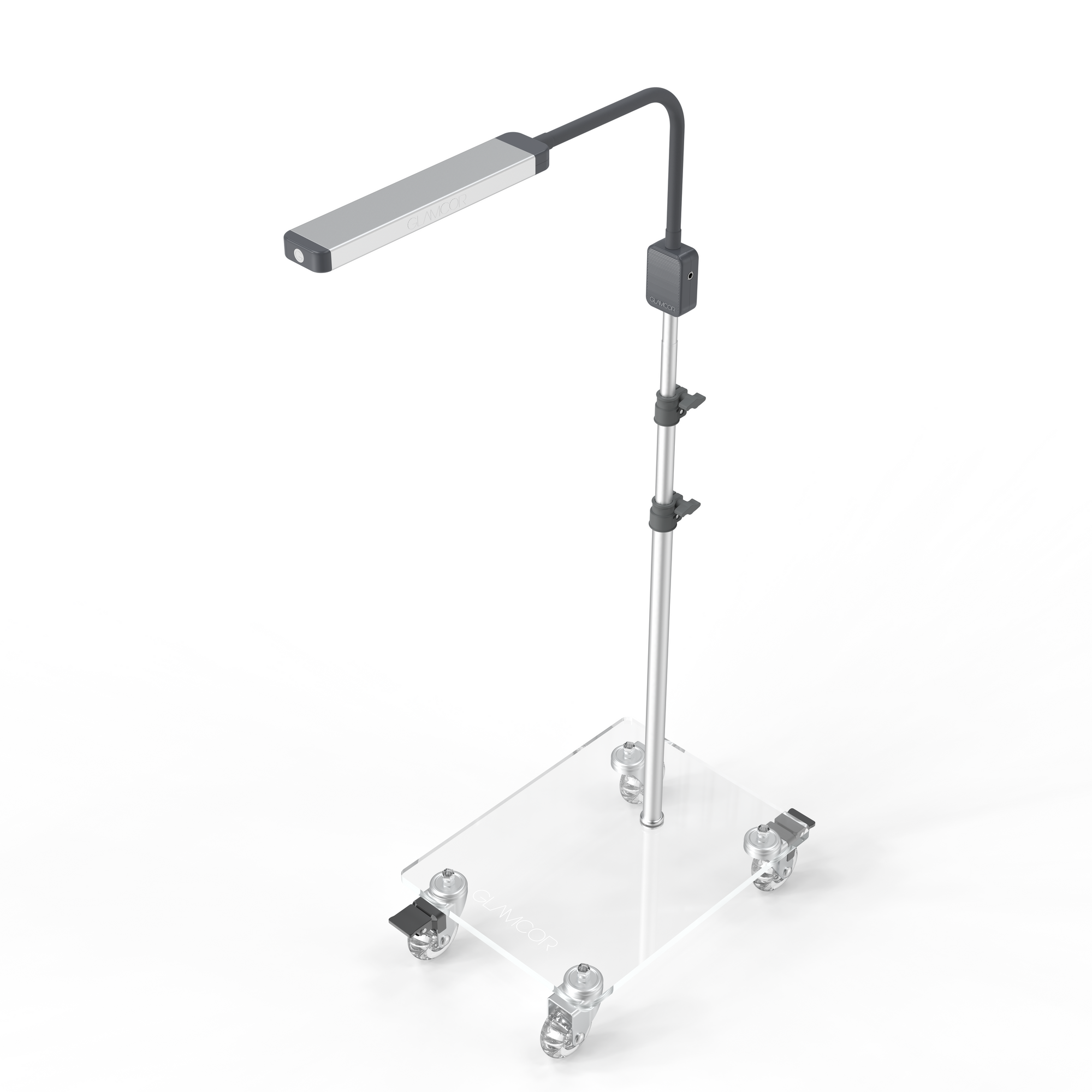 Glamcor REVEAL Floor Light Kit with rolling base, offering mobility and stability for beauty professionals.