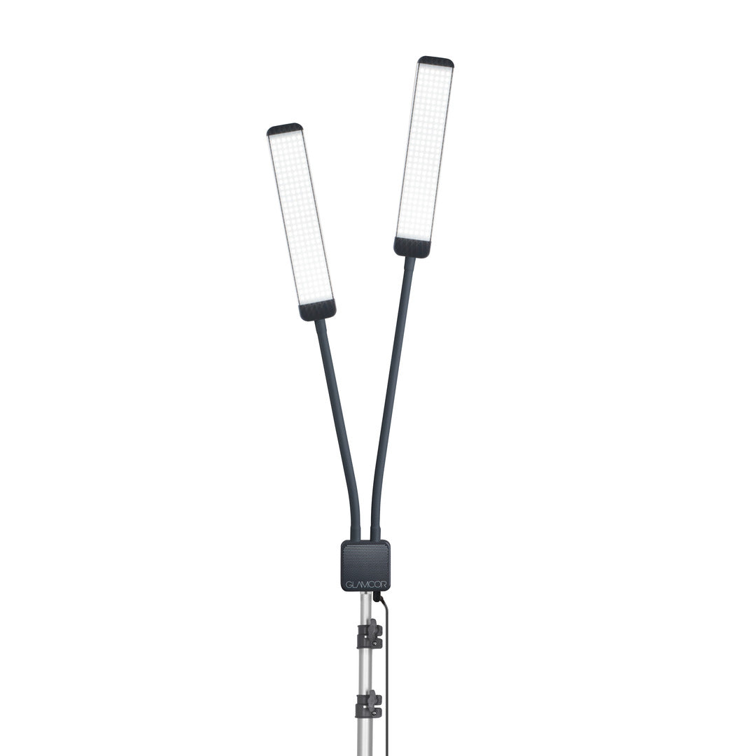 Adjust to the perfect height with the telescopic stand of the Glamcor Revolution X Floor Light Kit."