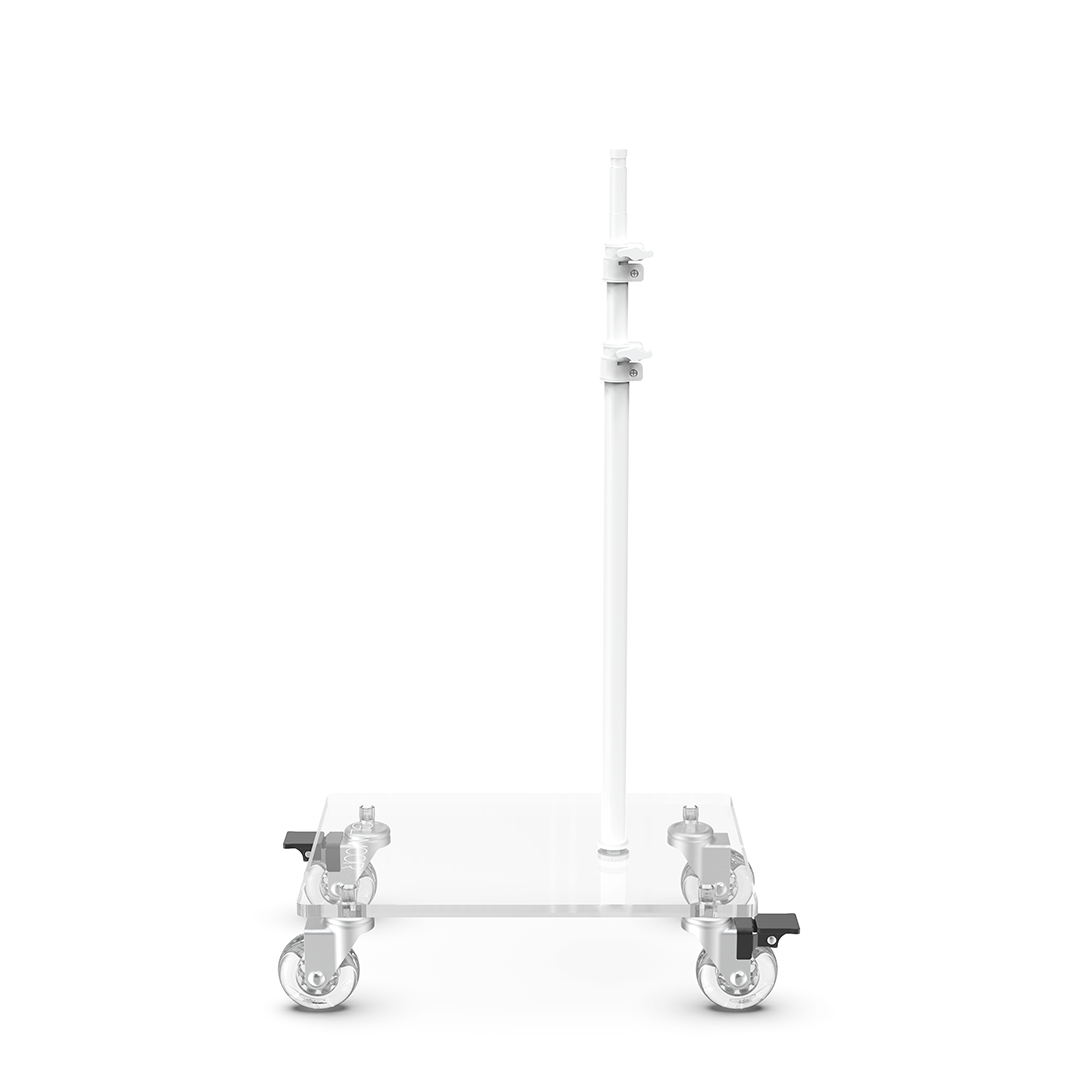 Glamcor Rolling Flat Base Stand for light in white, perfect for studios and salons requiring a mobile and low-profile base.