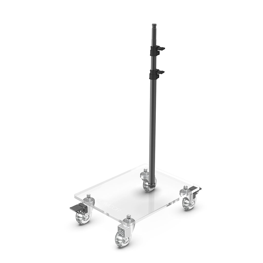 Glamcor Rolling Flat Base Stand for skincare artists, ideal for mobile setups in studios and salons, offering more foot and leg room