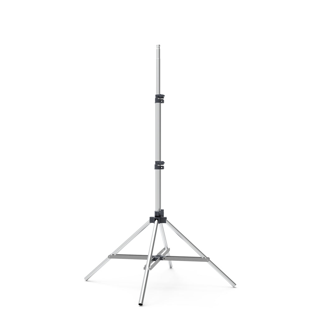 Glamcor Telescopic Aluminum Stand in grey, compatible with REVEAL, ELITE X, REVOLUTION X, ULTRA X, MULTIMEDIA X, FLOW, CAPTURE, AIRING, SKILL, and CREATOR for beauty studios and content creation.