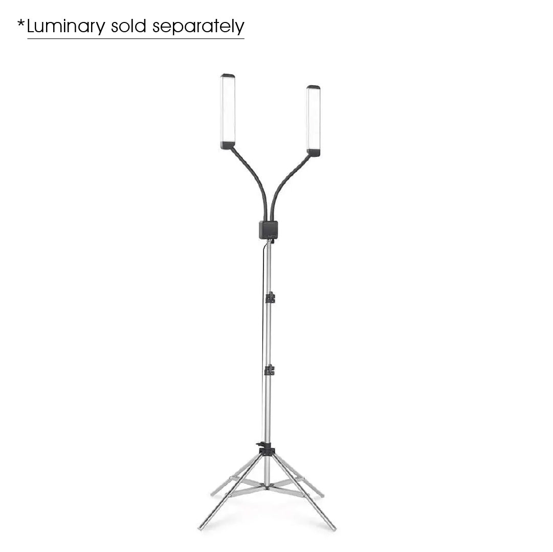 Glamcor Telescopic Aluminum Stand paired with ELITE X, essential for beauty studios and professional lighting setups, offering adjustable height and stability.