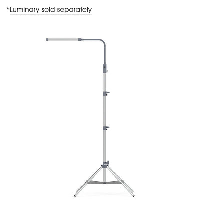 Glamcor Telescopic Aluminum Stand in grey with REVEAL, an essential tool for precise lighting in beauty studios and content creation.