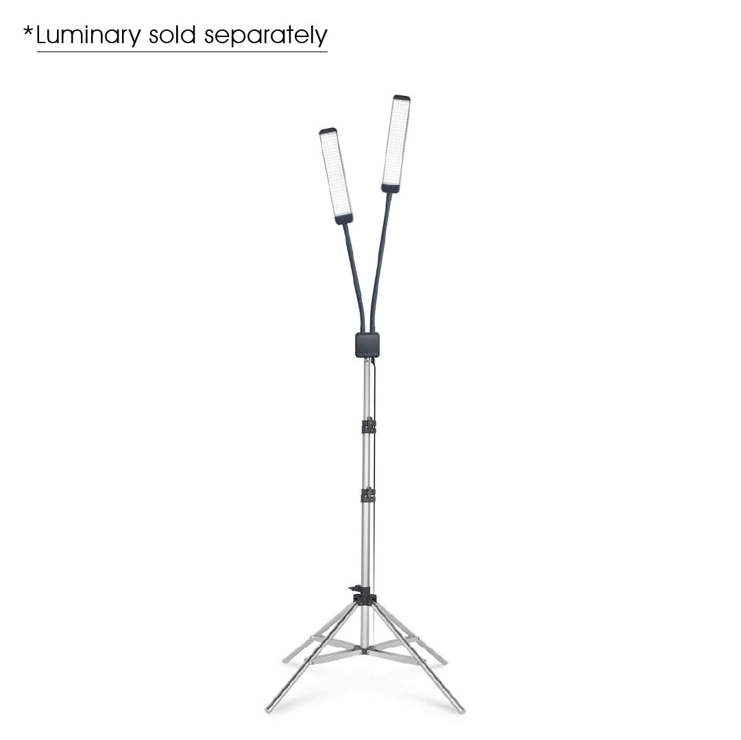 Glamcor Telescopic Aluminum Stand with REVOLUTION X, offering adjustable support for floor lights in work spaces and professional studios