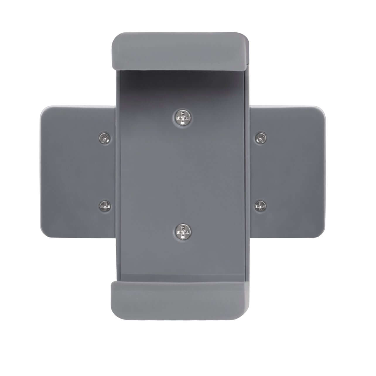 Close-up image of the Glamcor Universal Phone Clip in grey. The clip is shown in its entirety, highlighting its adjustable design and sleek appearance.