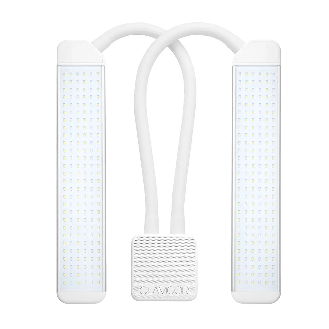 White ELITE X portable LED beauty light sparkle detail on the surface, showcasing its elegant design a