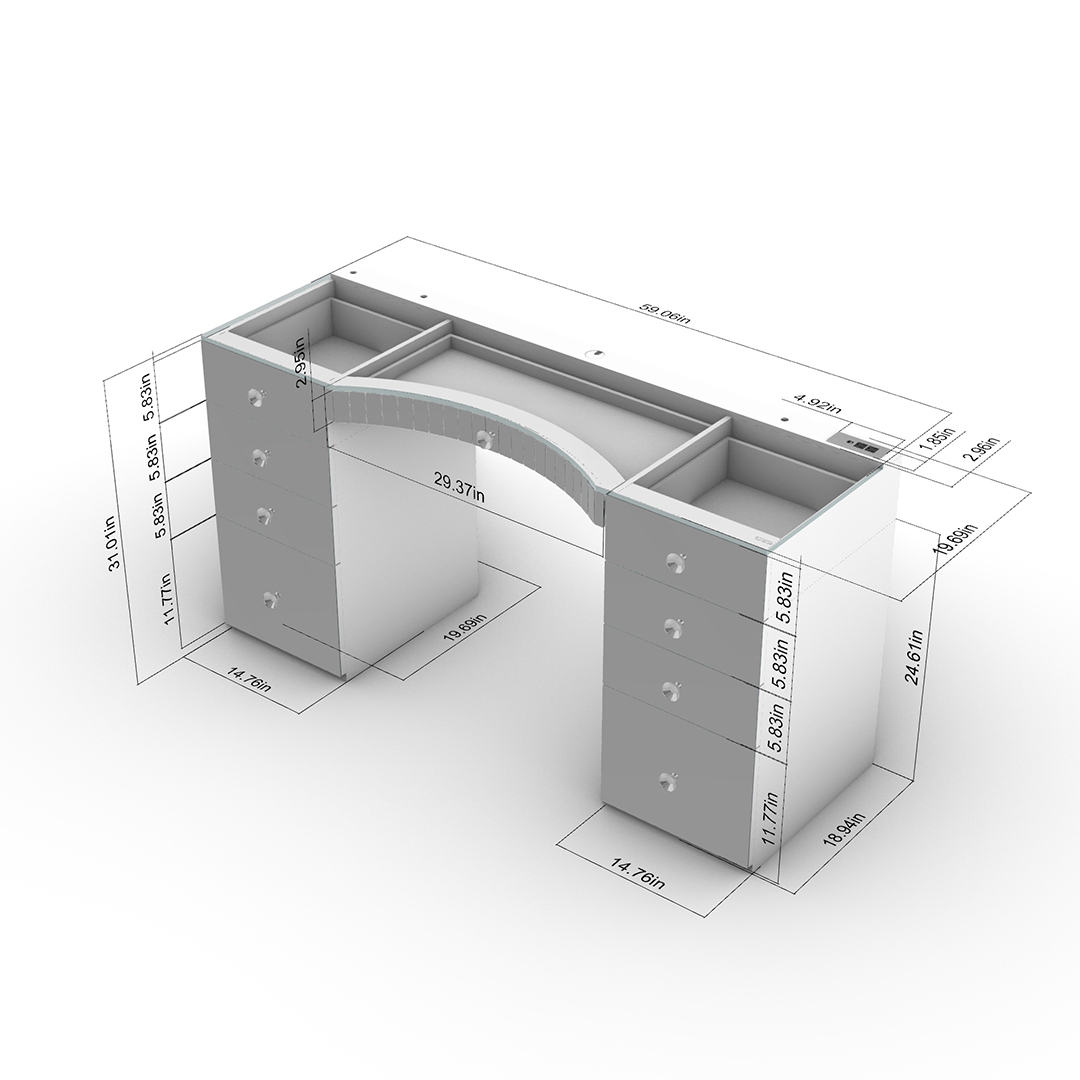 Dimensions of the GLAMCOR NYC MIRROR showcasing its height and width for optimal placement in beauty spaces.