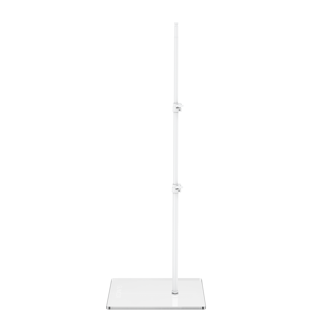 GLAMCOR Universal Flat Base in white, an essential tool for estheticians, offering a low-profile base that maximizes space in permanent studio setups