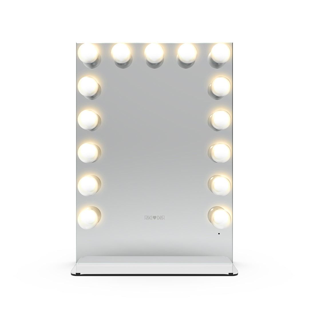 Vertical Silver & Gold Hollywood Mirror with Surrounding LED Lights and Dimmer Control