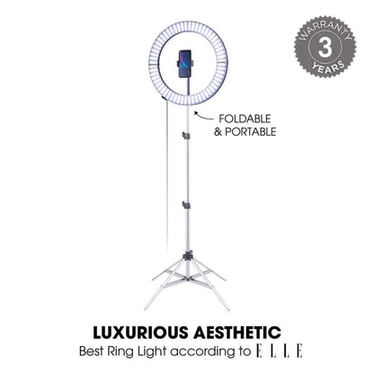 GLAMCOR GALILEO 18-Inch Folding Ring Light - Customizable Brightness, Bluetooth Connectivity, and Portable Design