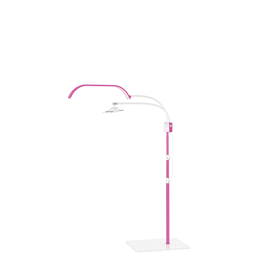 Glamcor HORIZON LED curved light in hot pink, designed for professional estheticians with smooth dimming capabilities.