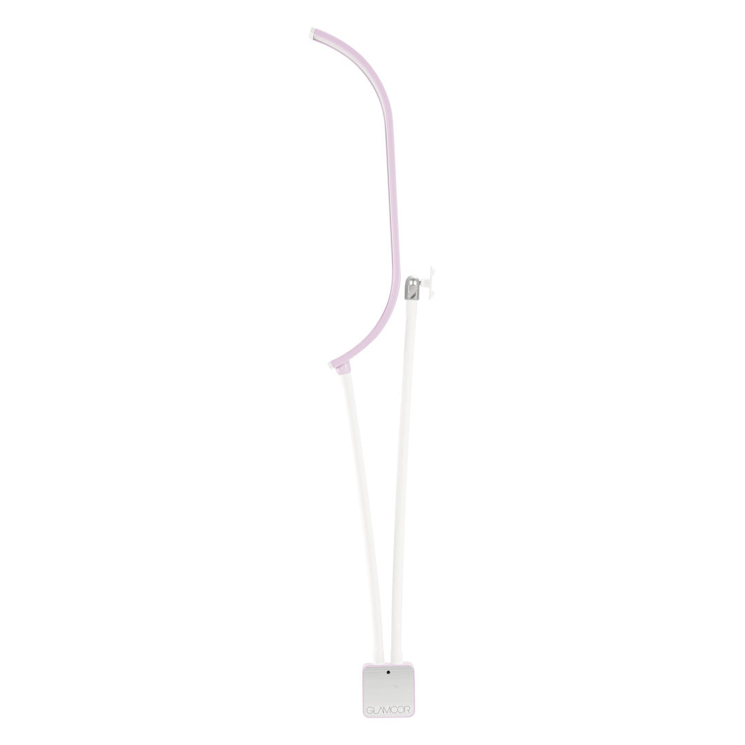 Glamcor HORIZON LED curved light in pink with a curved LED arm, providing complete face coverage