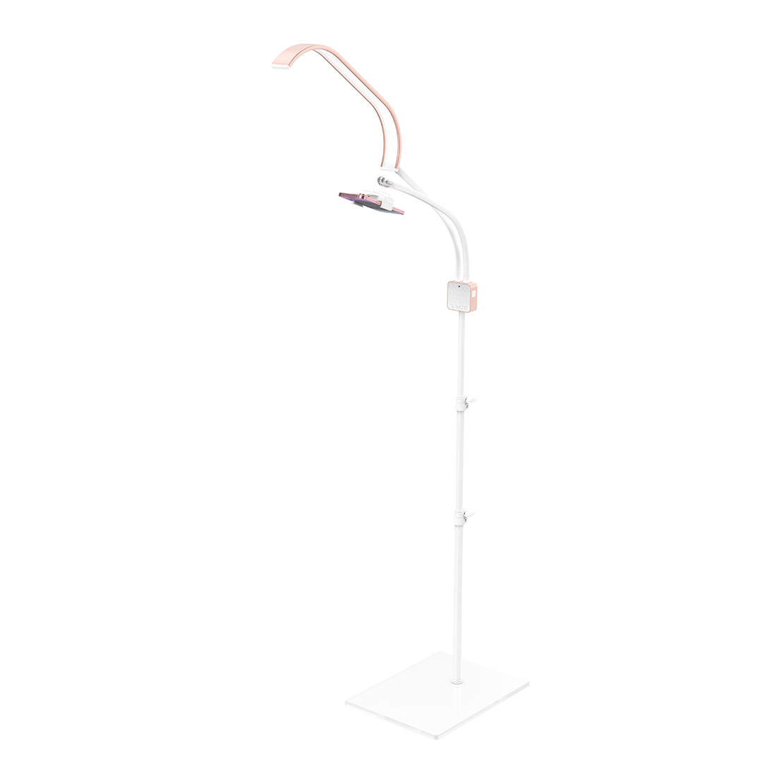 Glamcor HORIZON LED curved light in rose gold, the perfect lighting solution for professional estheticians.