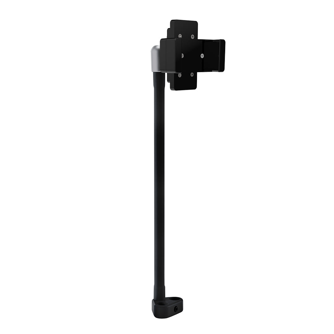 Black GLAMCOR Media Mount designed for Elite X, Revolution X, Skill, and Capture light kits, perfect for attaching phone clips and mirrors