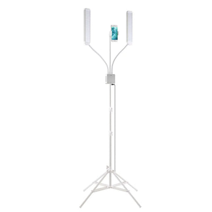 GLAMCOR MULTIMEDIA X Pro Kit in white gold standing, providing precise lighting for beauty applications and happy clients, offering the best-rated content creation light for professionals.