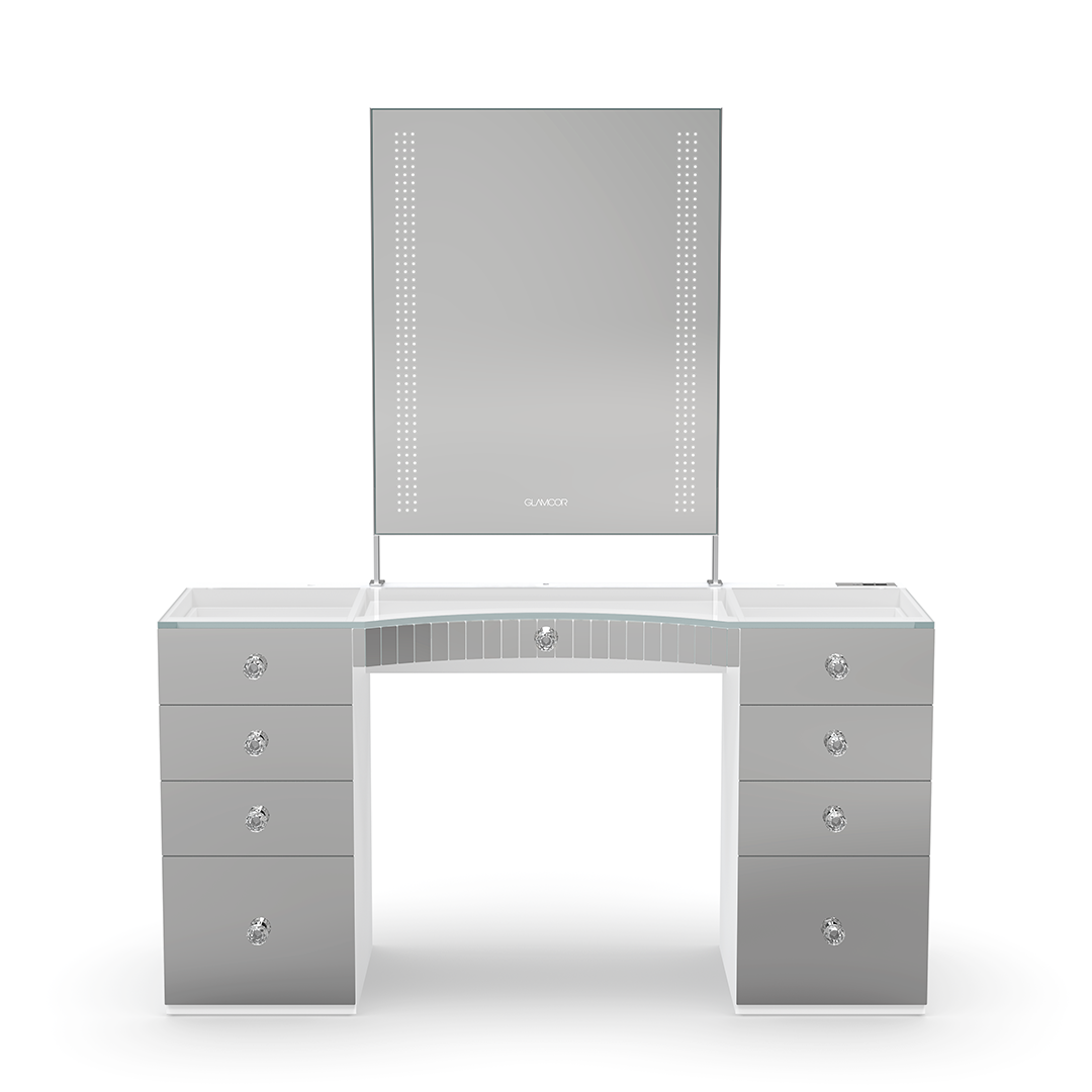 GLAMCOR NYC MIRROR in grey, adding elegance to any beauty space.