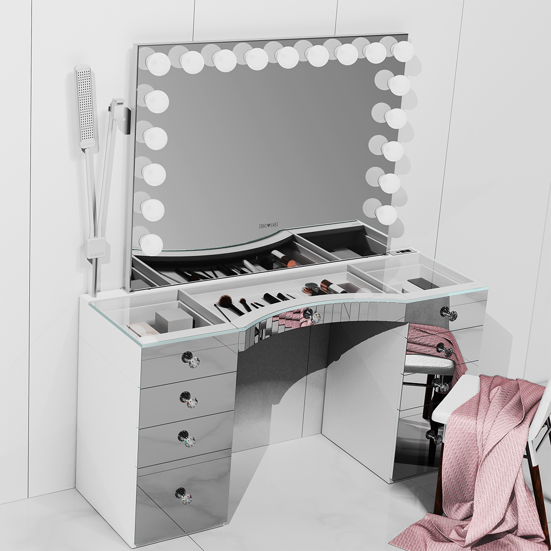 GLAMCOR Power Vanity provides a luxury makeup station experience, a superior choice over Impressions Vanity.