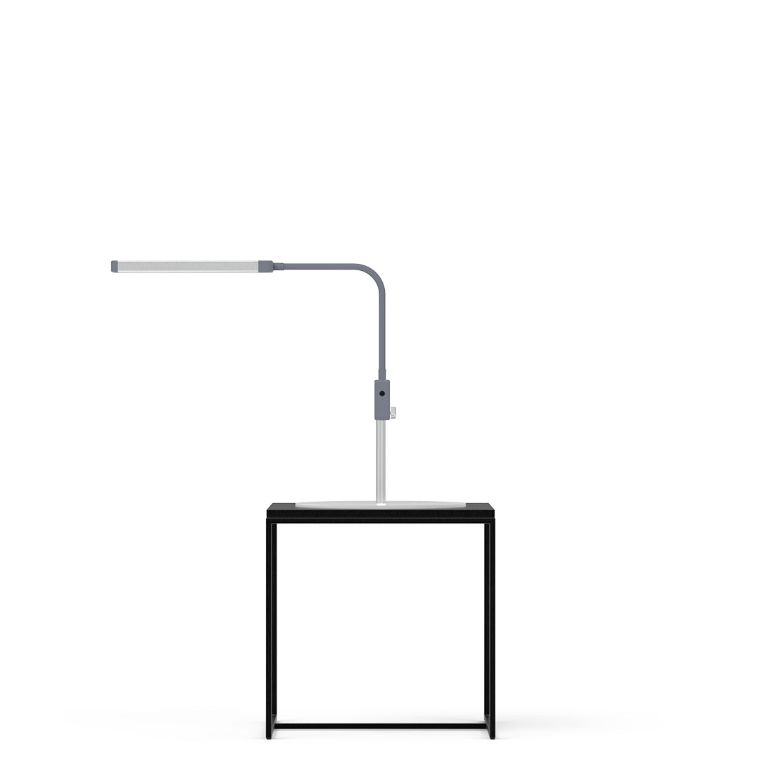 Side view of the GLAMCOR REVEAL Table Top Light Kit, ideal for any workspace.