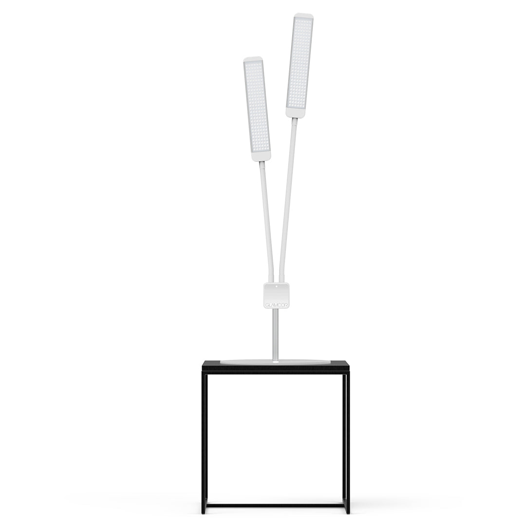 Front view of the GLAMCOR REVOLUTION X Table Top Light Kit, designed for beauty professionals