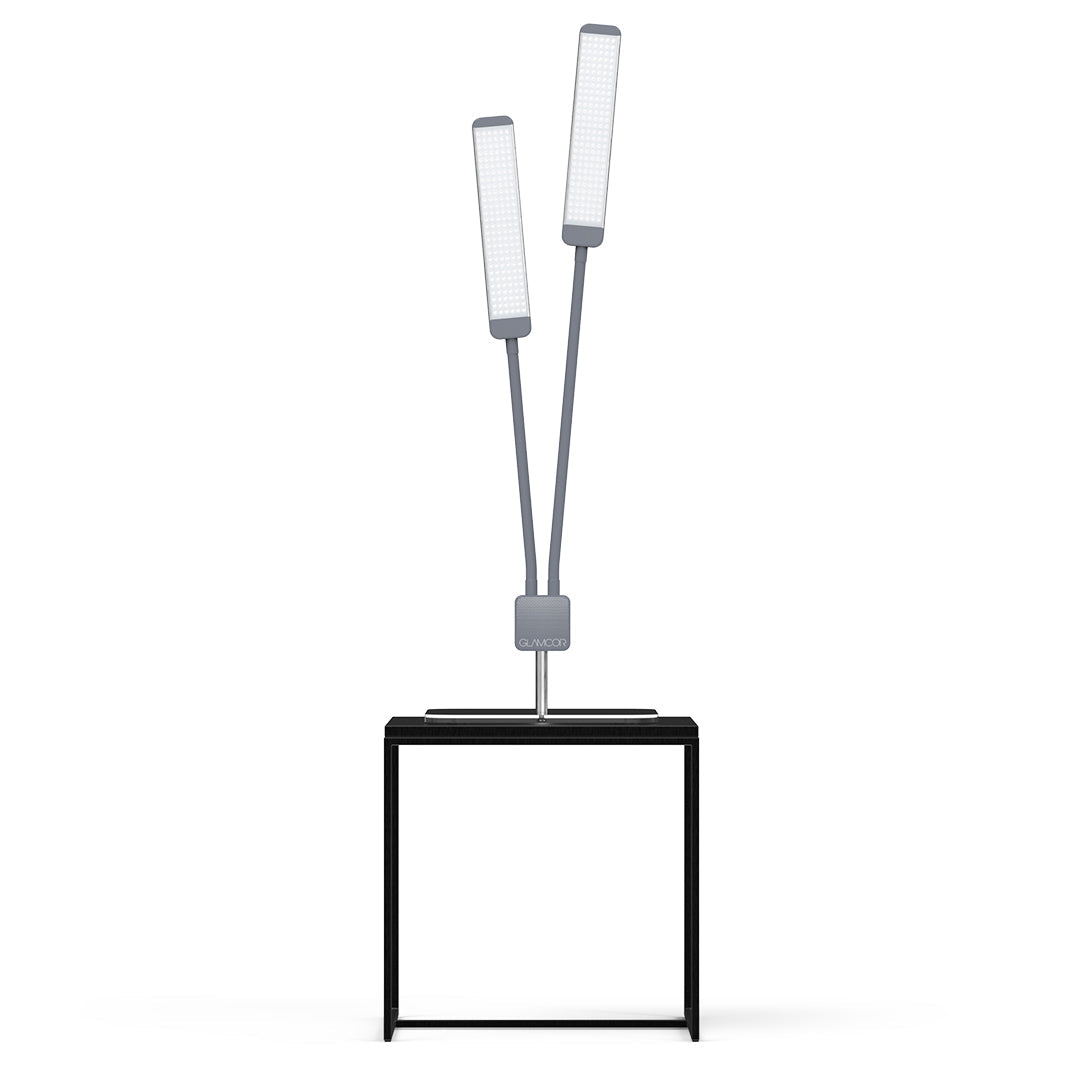 Front view of the GLAMCOR REVOLUTION X Table Top Light Kit, designed for beauty professionals