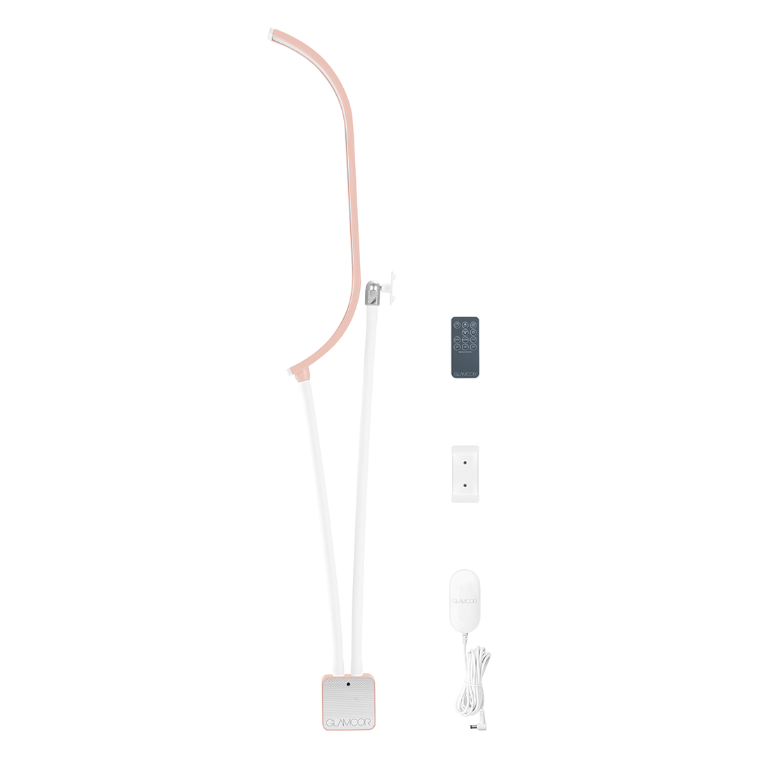 HORIZON Pro Kit in charming  rose gold pink, featuring a 180-degree LED curved light for precise face illumination.