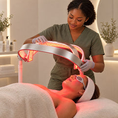 Esthetician using HORIZON ECLIPSE Near-Infrared, in both modes on a client