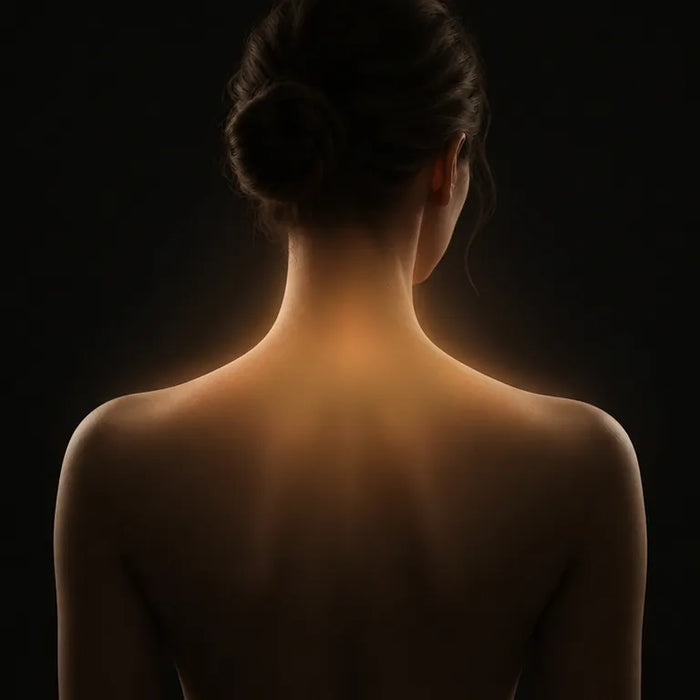 The same illustration with an even, calm glow spreading through the muscle