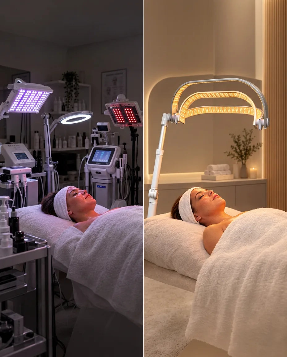 Two treatment rooms side by side: one crowded with separate devices, one with only the HORIZON ECLIPSE