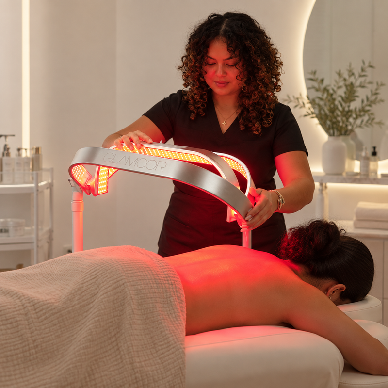 HORIZON ECLIPSE glowing red light over a client's back