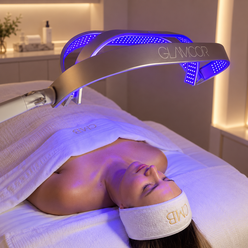 Client under the HORIZON ECLIPSE glowing blue light over her face