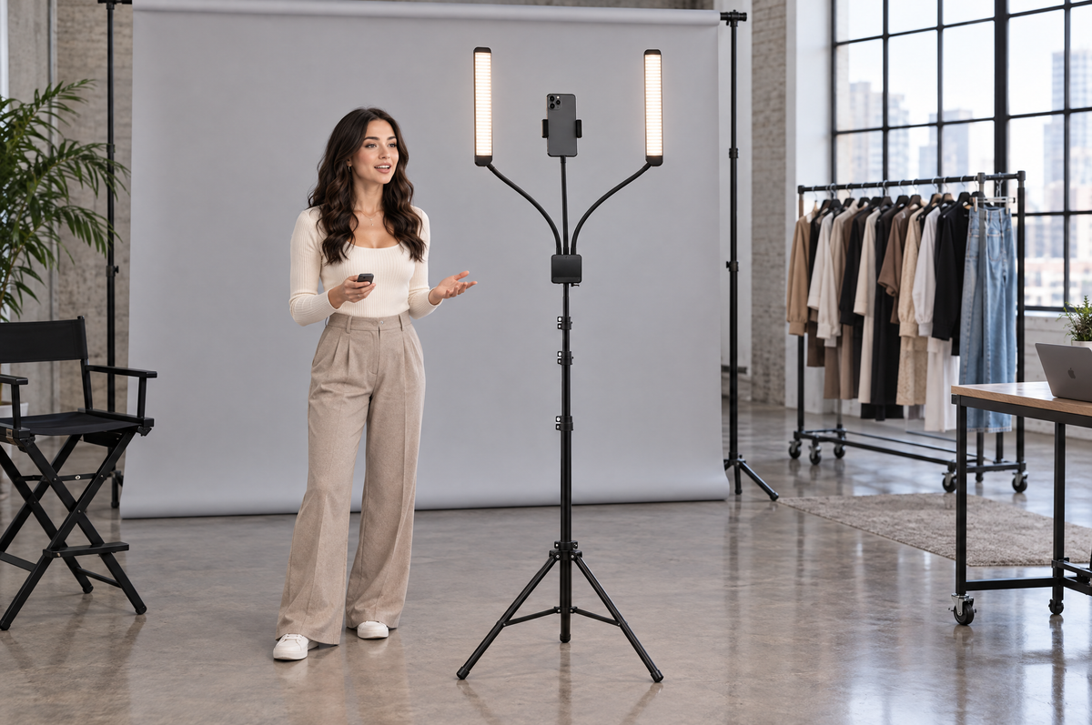 Creator filming a video in a content studio with the MULTIMEDIA X